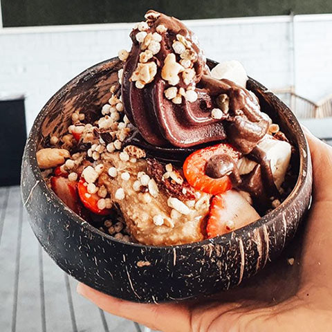 Chocolate Banana Nice Cream in a Coconut Bowl