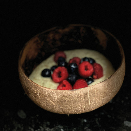 Creamy Cinnamon Oats in a Coconut Bowl