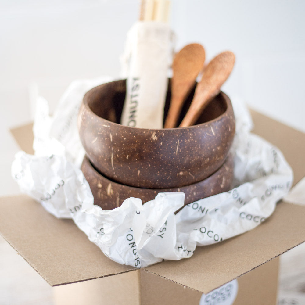 Eco Friendly Box Set Jumbo Coconut Bowls and Straws