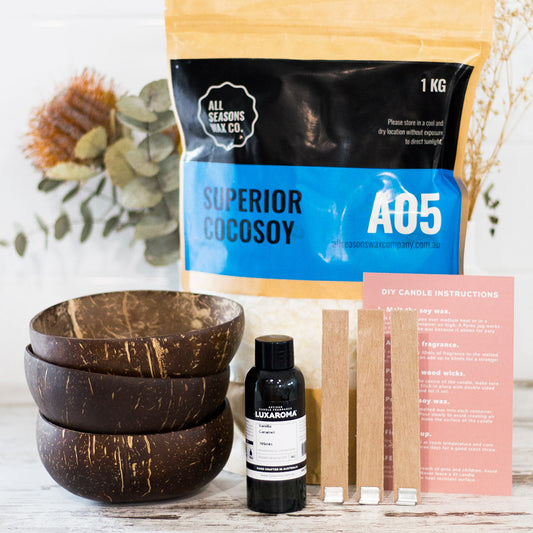 Candle Starter Kit With Soy Wax (polished coconut shells)