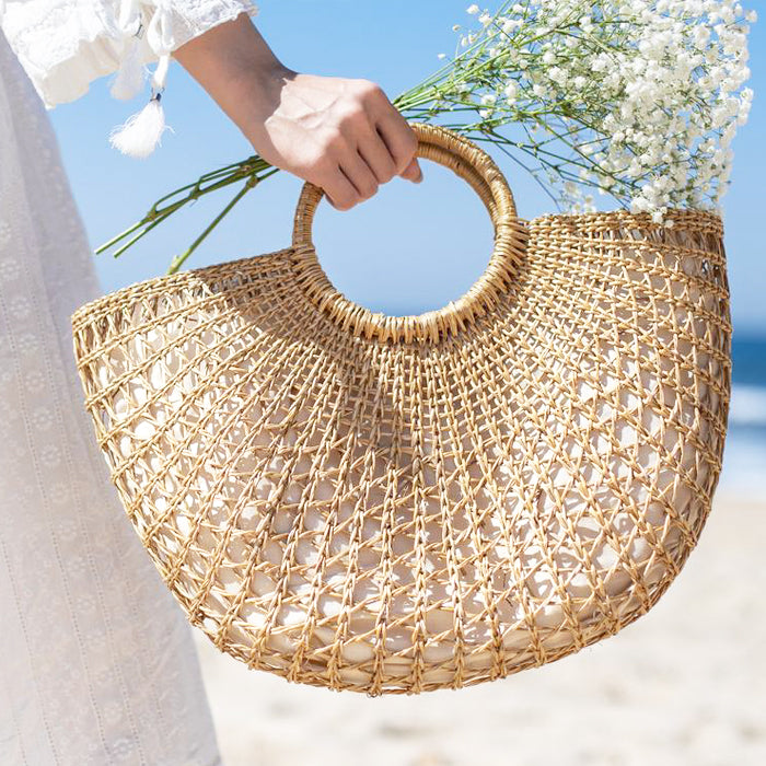 Half moon store rattan bag