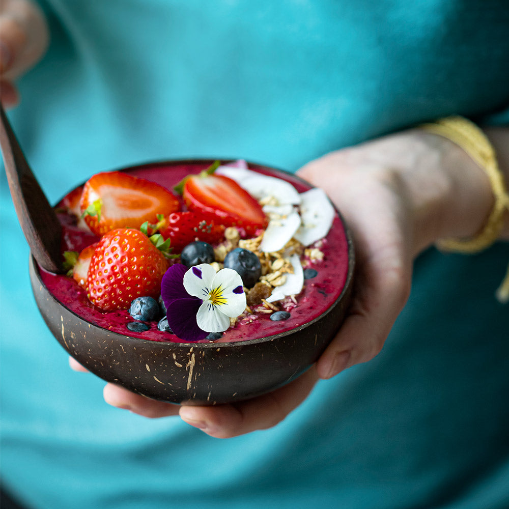 Spring Acai Bowl in a Coconut Bowl