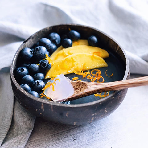 Healthy Blueberry Smoothie in a Coconut Bowl
