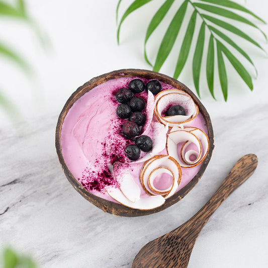 Blueberry Smoothie Bowl in a Coconut Bowl