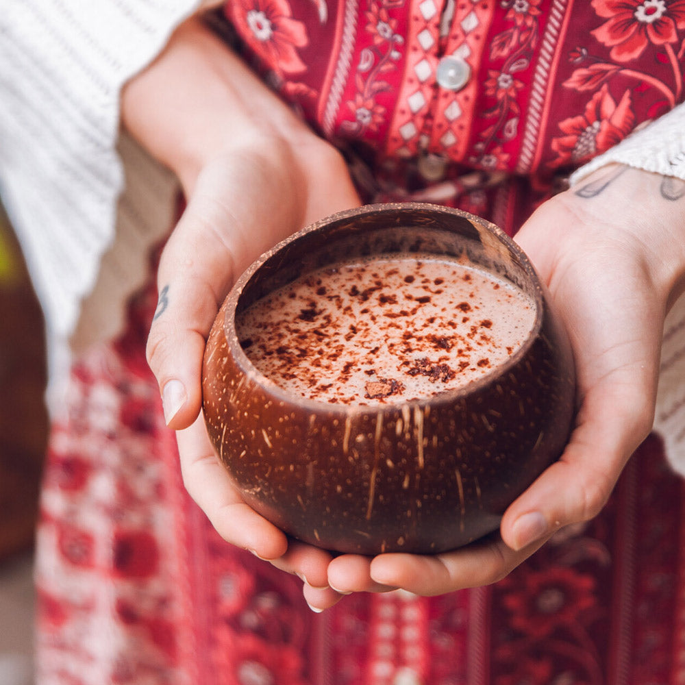 Chai Spiced Banana Smoothie in a Coconut Cup