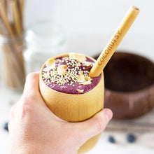 Load image into Gallery viewer, Drinking a smoothie from my bamboo cup
