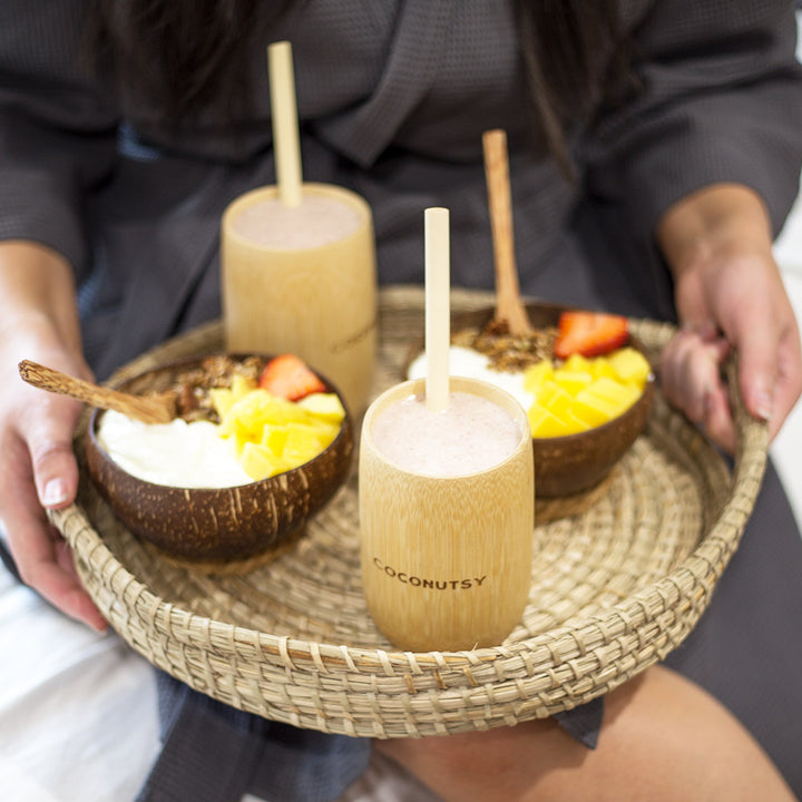 Serving tray with coconut bowls
