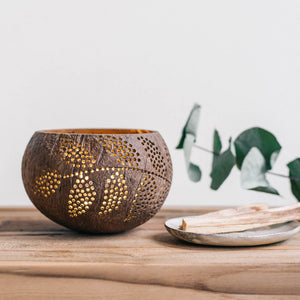 Coconut Shell Candle Holder on a table