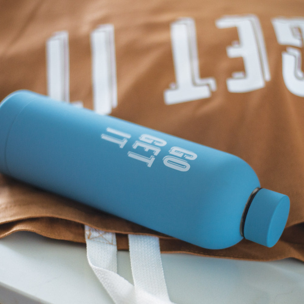 Gym Bag & Blue Sports Water Bottle
