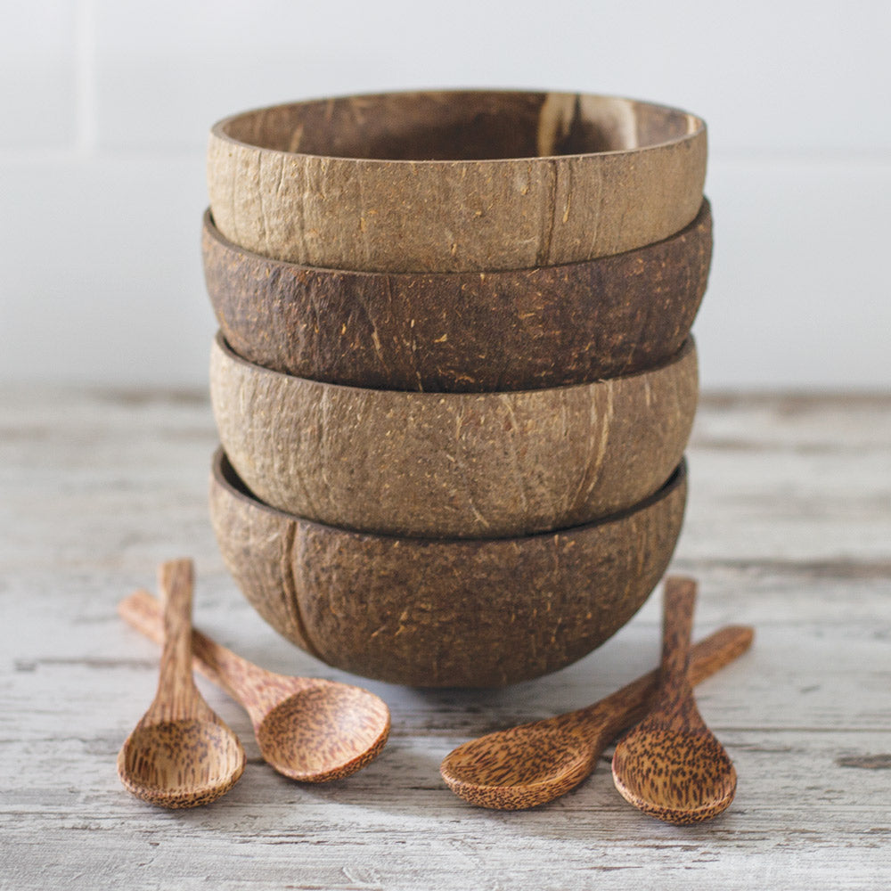 Natural Coconut Bowls and Spoons Set