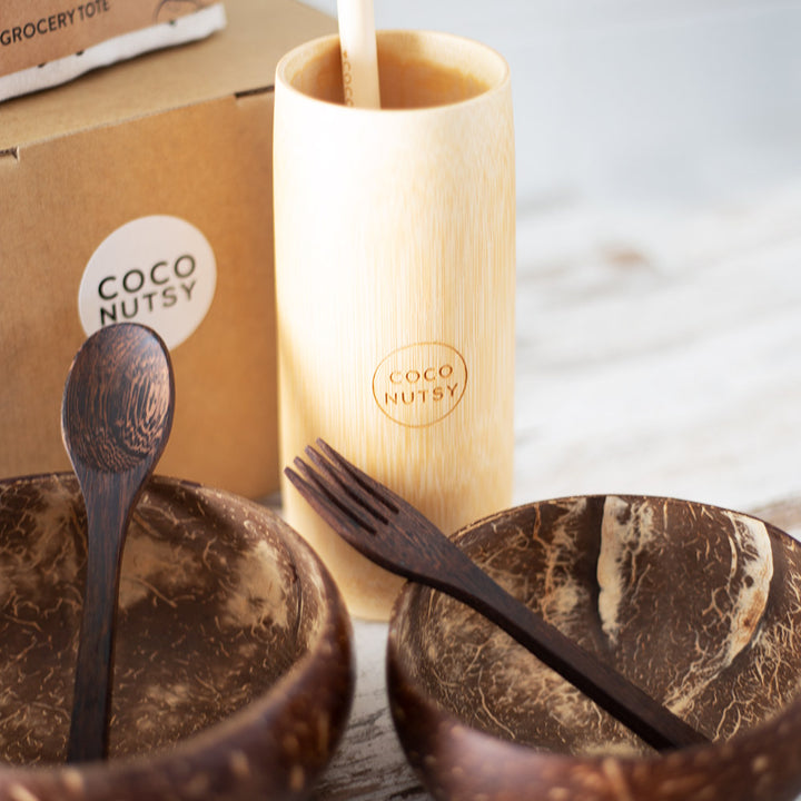 Coconut bowls and bamboo cups