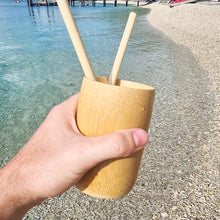 Load image into Gallery viewer, Bamboo cup smoothies on the beach
